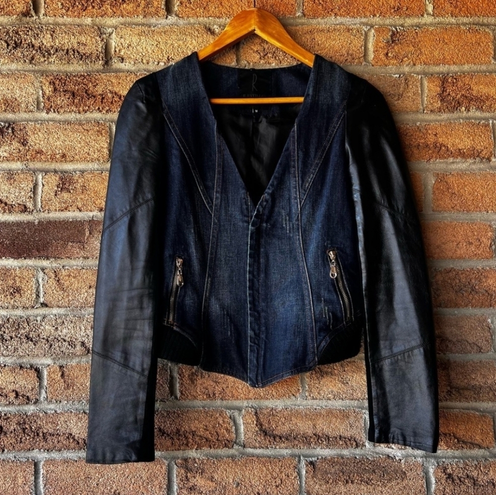 Denim and Faux Leather Women's Jacket